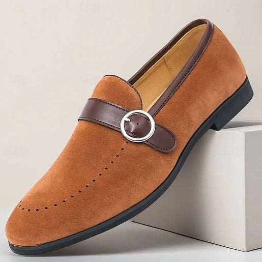 Loafers Faux Suede Buckle with Men's Brown Slip-On Strap