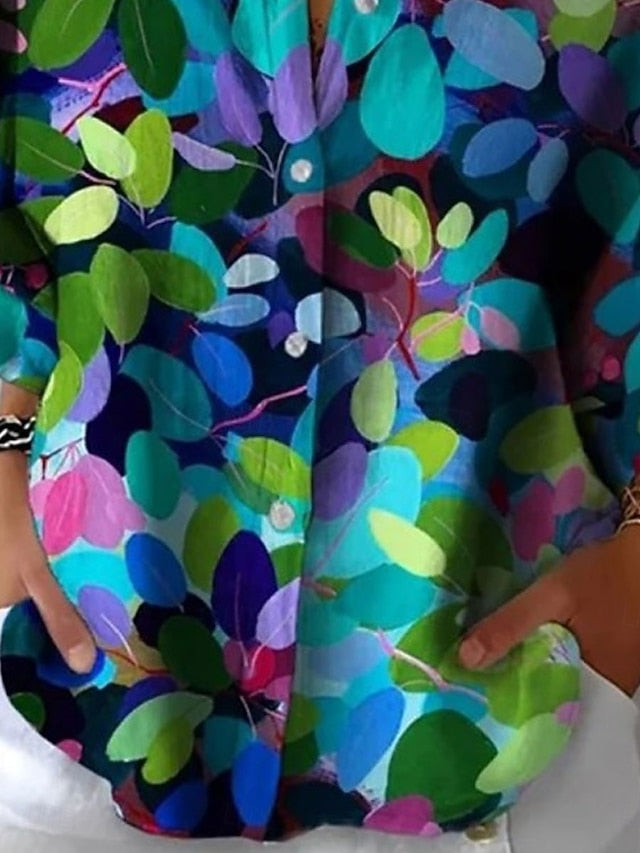 Women's Shirt Button Down Tunic Shirt Collar Long Sleeve