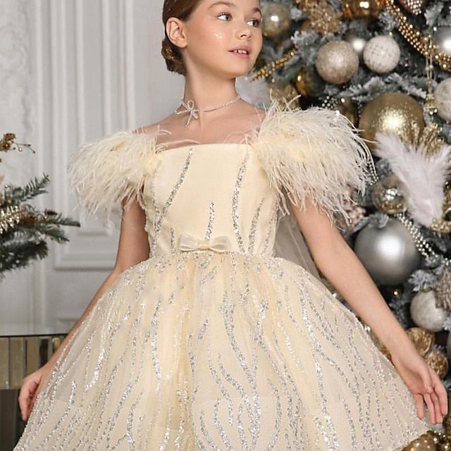 Performance Dress Party Color Sleeveless Kids Solid Girls'