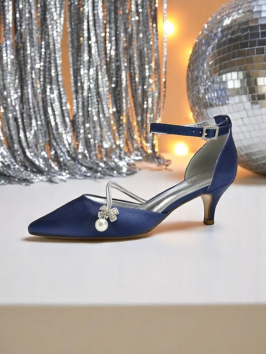 Heels Dark with Pearl and Blue Kitten Satin Women's
