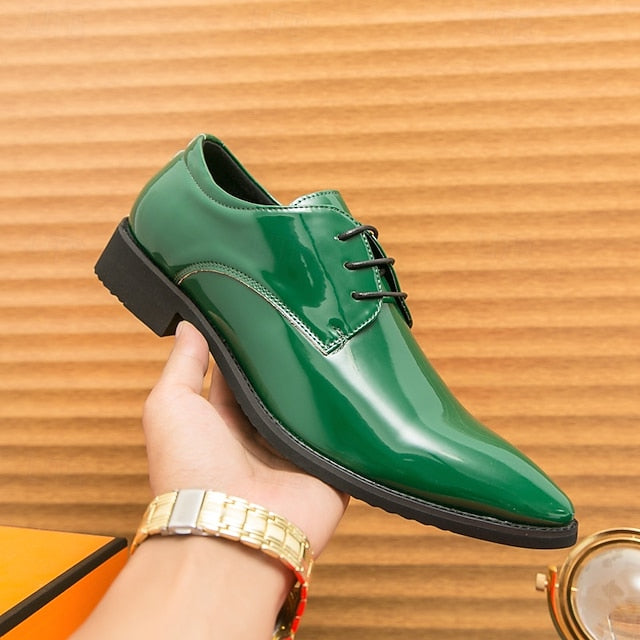 Green Patent Men Leather for – Shoes Formal Lace-Up Glossy