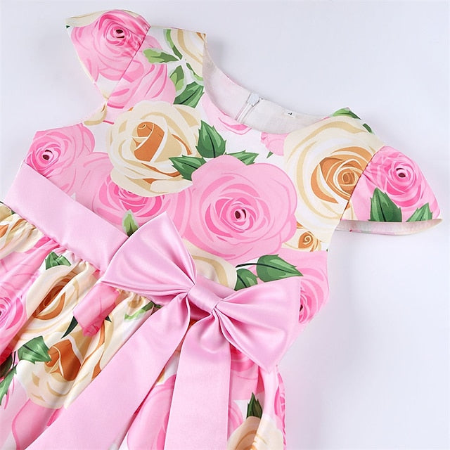 Kids Girls' Short Party Sleeve Dress Floral Flower
