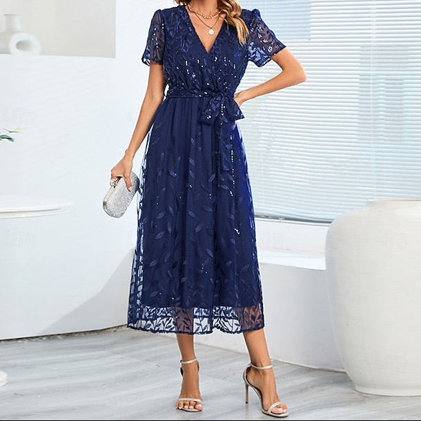 Bride Sequin V Elegant of the Mother Neck Dress A-Line