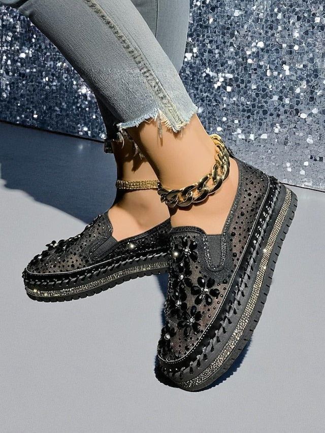 Rhinestone Sneakers with Slip-On Women's Mesh Embellished