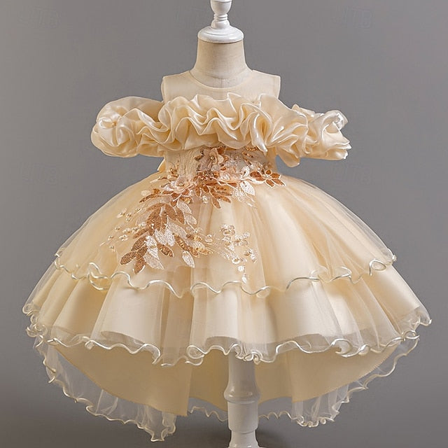 Sleeve Girls' Flower Wedding Party Kids Floral Dress Short