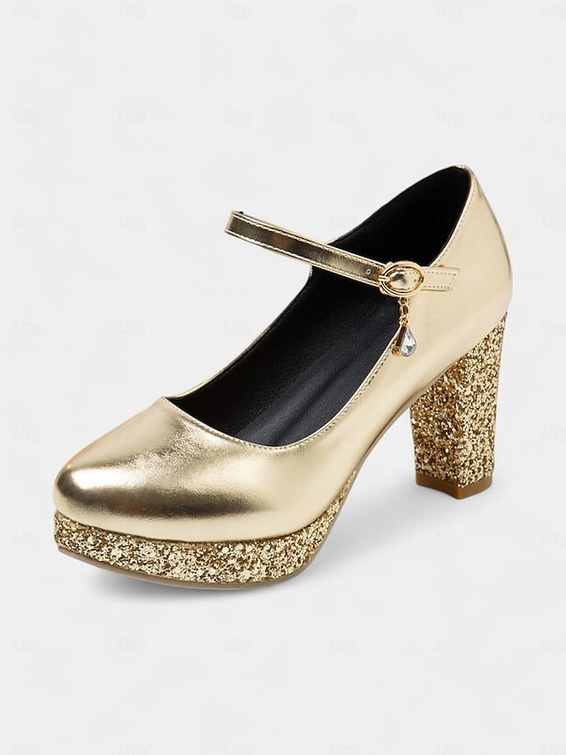 Heel Pumps Sparkly Glitter – Jane Block Mary Gold Women's
