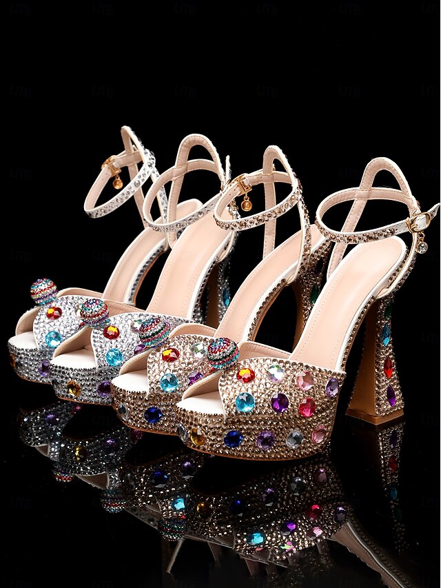 Sandals High Rhinestone Women's Platform with Heel Matching