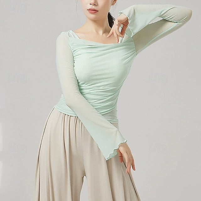 Activewear Top Pure Color Splicing Tulle Women's