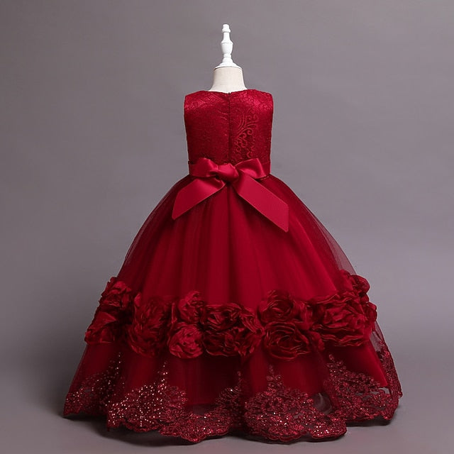 Kids Floral Plain Dress Girls' A Party Line Little