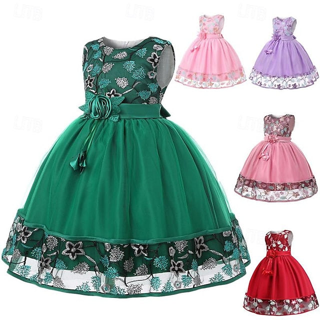 Girl Flower Dress Party Girls' Sleeveless 3D