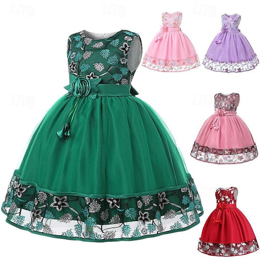 Girl Flower Dress Party Girls' Sleeveless 3D
