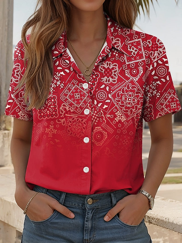 Women's Shirt Long Sleeve Button Down Blouse Ombre Graphic