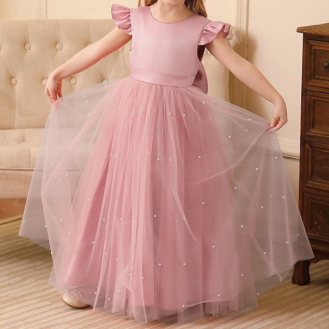 Girls' Dress Flower Color Solid Girl Party Kids