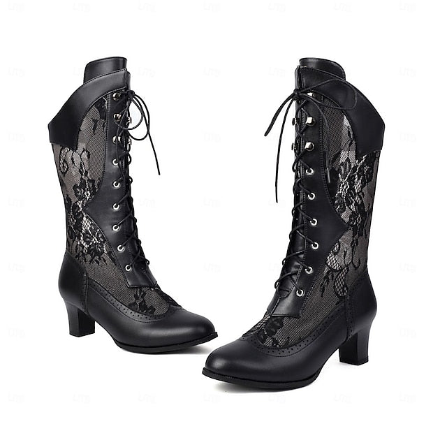 Women's White Lace-Up Boots Lace with Victorian-Style