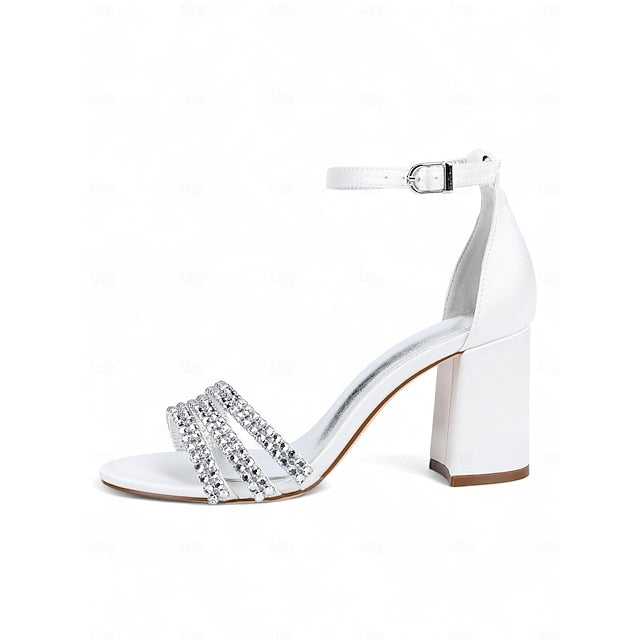 with Women's Block Sandals Satin Rhinestone Heel Purple