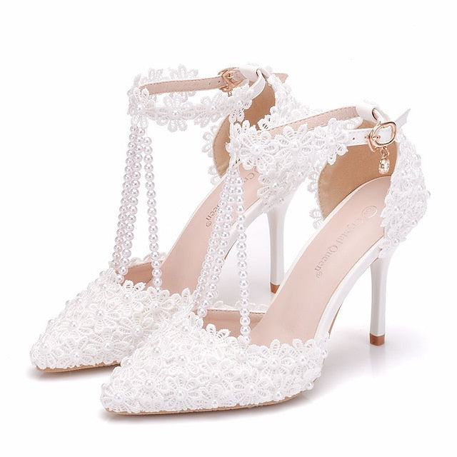 Lace Heel High Shoes Pointed Women's Bridal Wedding