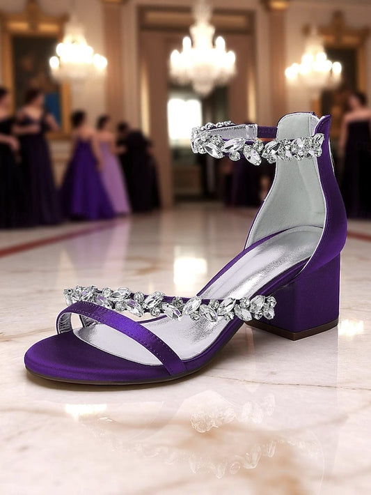 Women's Satin Crystal Heel Purple - Block Sandals