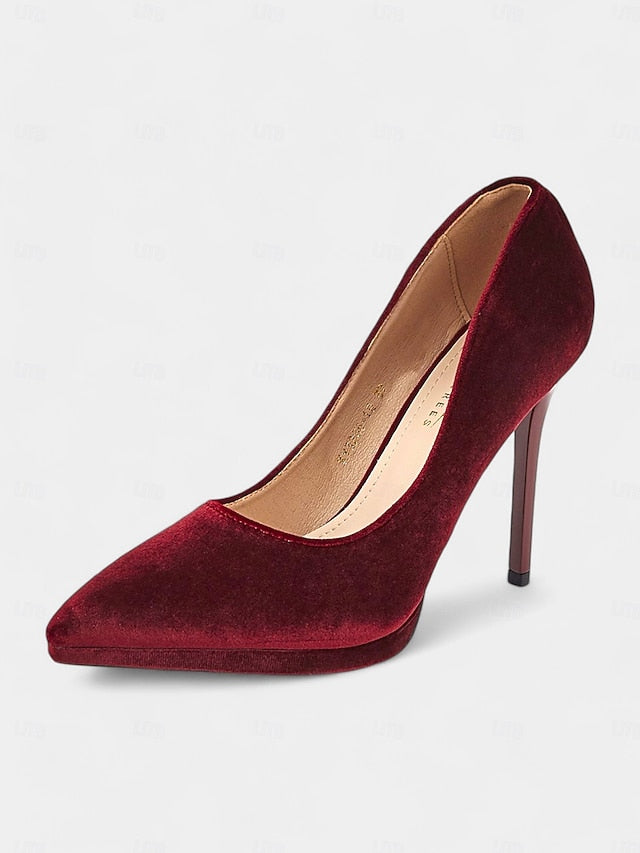 and Stiletto Burgundy Women's Pumps Velvet with Heel
