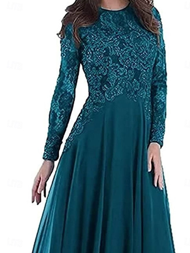 Dress Floor Bride A-Line the of Mother Elegant Crew Party Neck