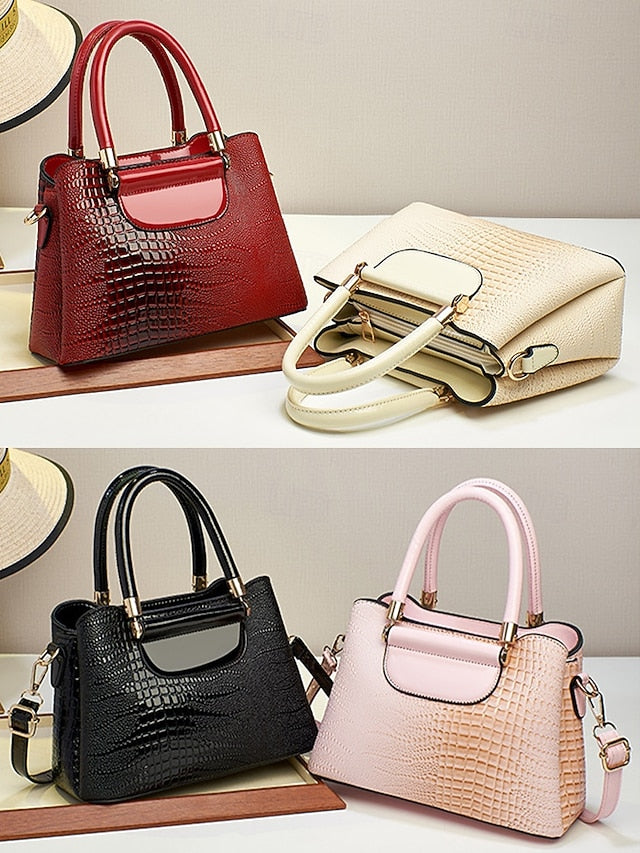 Elegant Croc-Embossed Faux Leather Handbag – Stylish Top