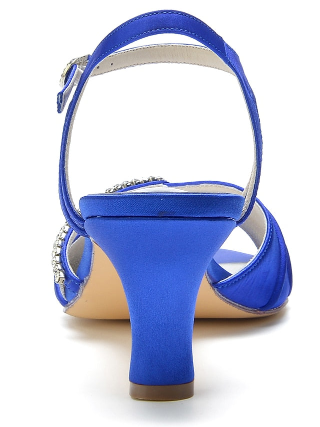 Satin Navy – Sandals Women's Blue Heeled Rhinestone