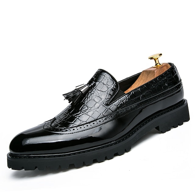 Red Men's Black Loafers - and Stylish Pattern Crocodile
