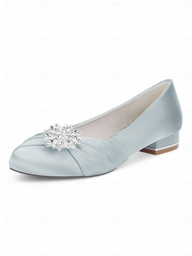 Women's – Elegant White Crystal Flats Wedding Satin