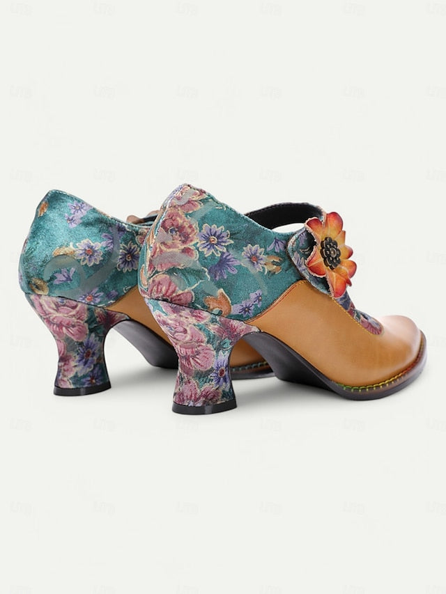 Mary Women's – Floral Vintage Leather 1930s Jane Heels