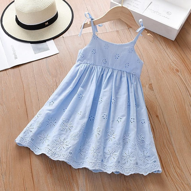 Dresses Solid Sleeveless Summer Kids Color Cotton Princess