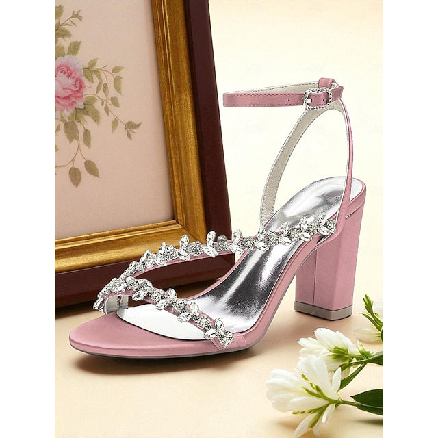 - Heel White Women's Block Rhinestone Straps with Sandals