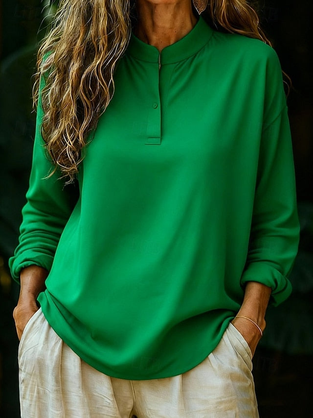 Women's Blouse Solid Color Stylish Casual Long Sleeve High