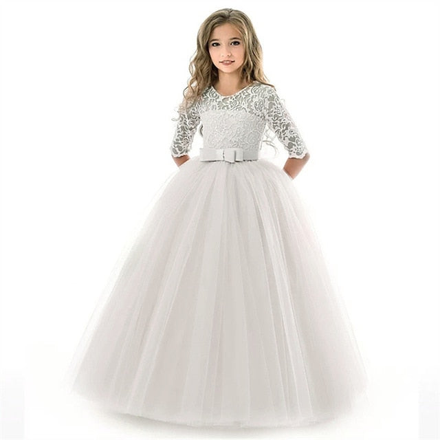 Girls' Wedding Dress Colored Solid Flower Kids Girl
