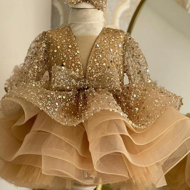 3/4 Kids Color Party Sleeve Length Dress Solid Girls'