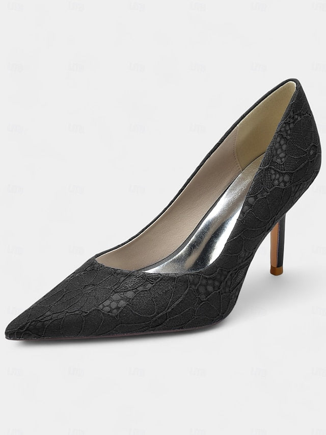 Stiletto - Pointed-Toe Women's Heels Lace-Embroidered