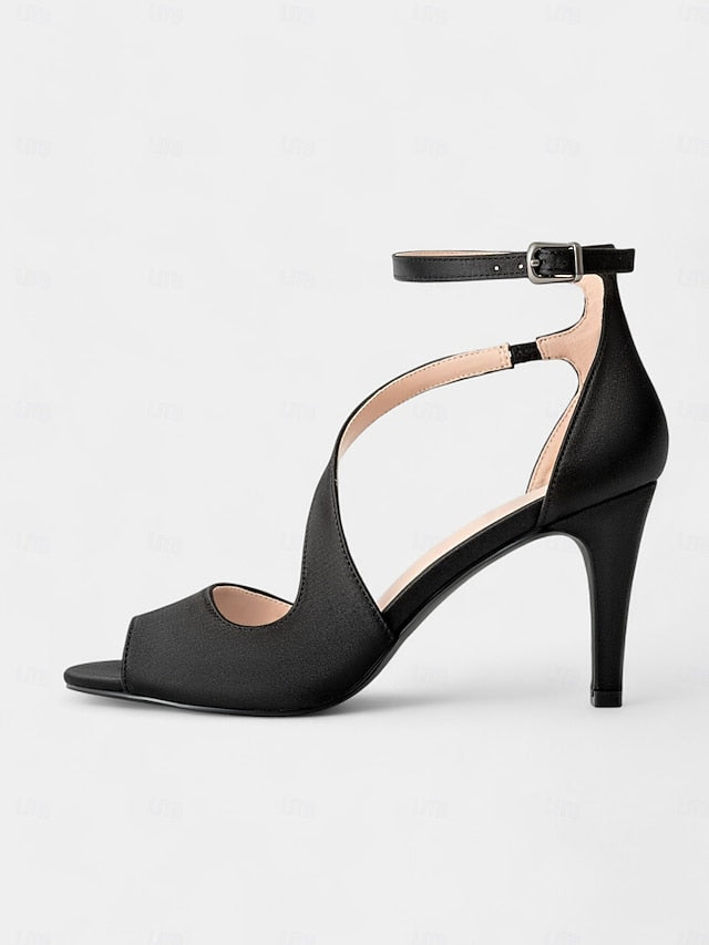 Women for Wedding Peep-Toe Elegant Satin - Heels Nude