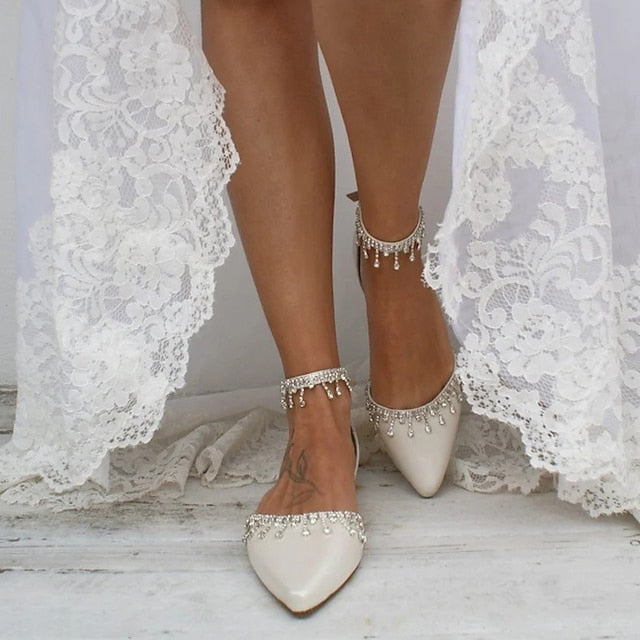 Wedding with Elegant Shoes Women's Flats Bridal White –