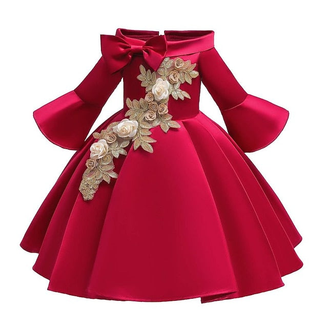 Formal Sleeve Party 3/4 Floral Kids Dress Length Girls'