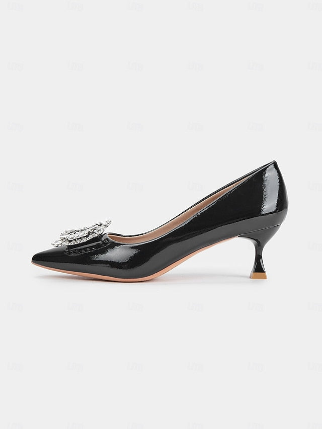 Women's Pumps Leather Crystal Embellished Patent with Black