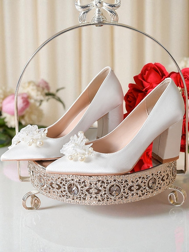 Wedding Crystal Heels Women's Pearl with and White