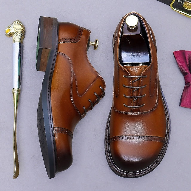 Toe Genuine Men's Cap Oxford First Leather Shoes-