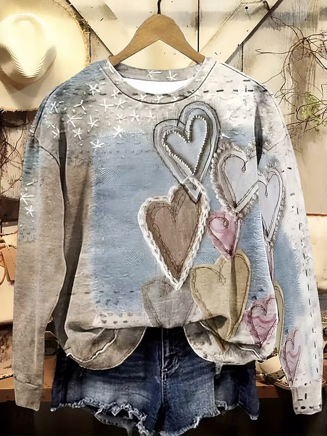 Women's Pullover Sweatshirt Heart Graphic Casual Long