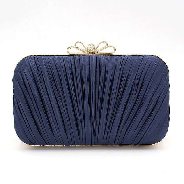 Pleated Bow White Women's Clutch – Bag Rhinestone Elegant