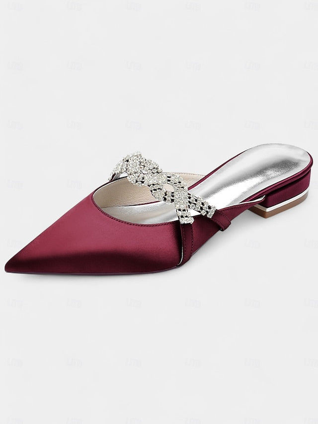 Heels Pointed-Toe Mule - Blue with Satin Detailing Rhinestone