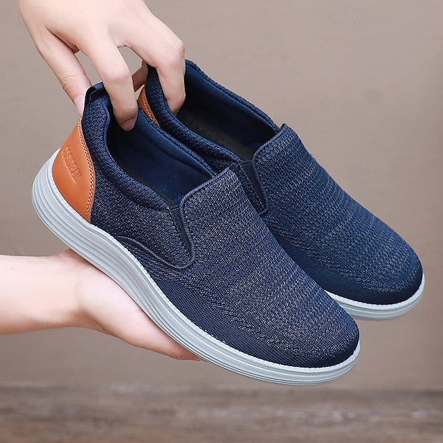 Sneakers Breathable Men's Stretch Navy – Slip-On Knit