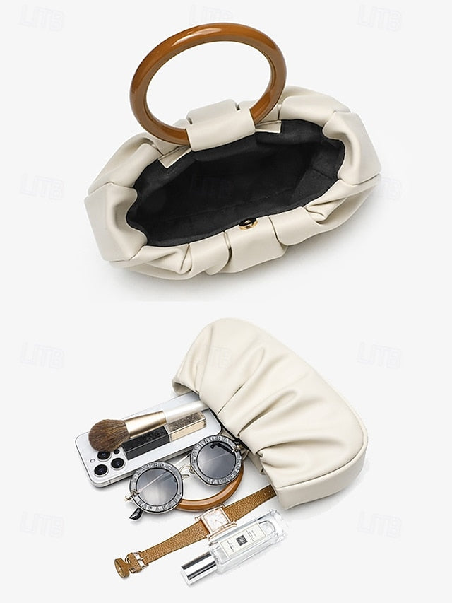 Pleated Bag with Acrylic Tote Faux Clutch Leather Women's