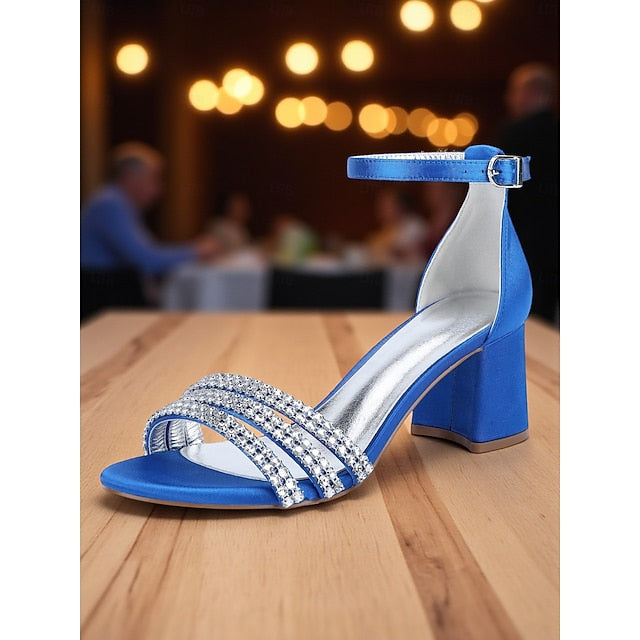 with Women's Block Sandals Satin Rhinestone Heel Purple