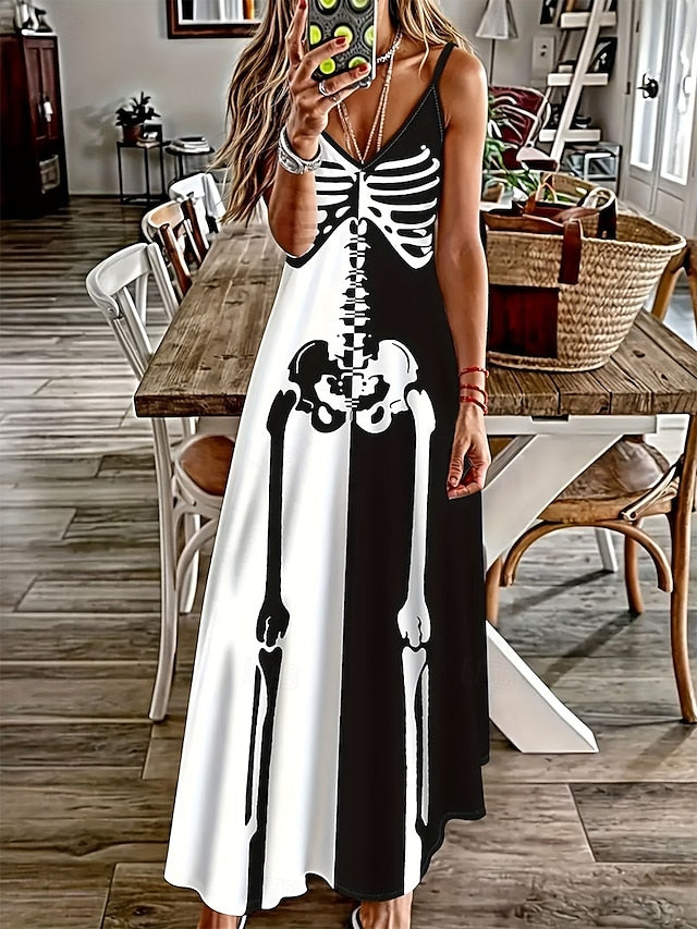 Women's Skulls Print Maxi Dress Sundress A Line Dress Slip