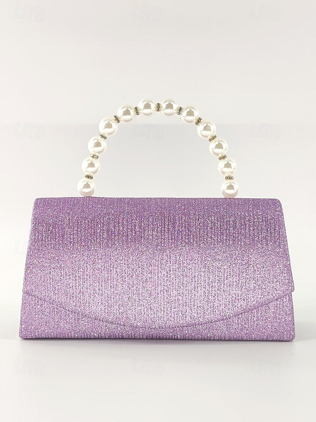 Clutch Women's Pearl Handle – Bag Purple with Glitter