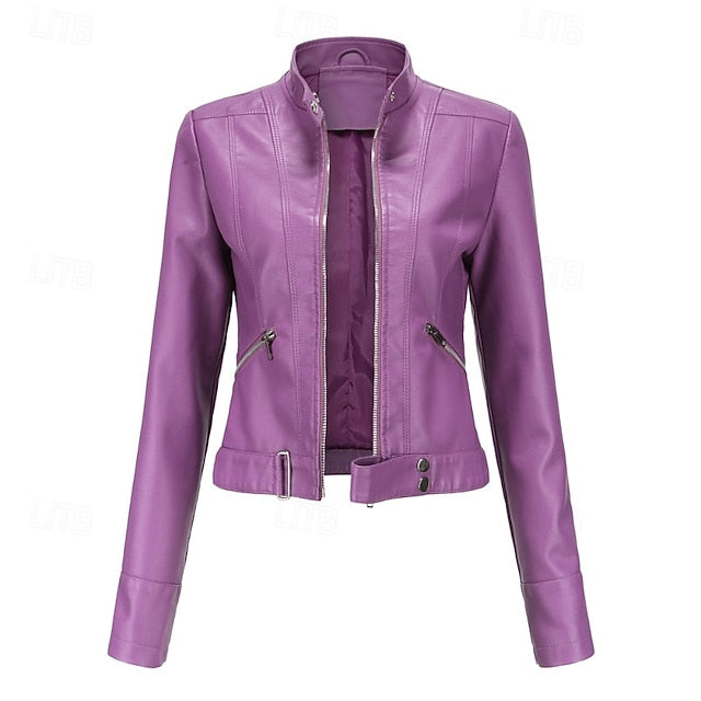 Jacket Zipper Pocket Leather Comfortable Faux Women's