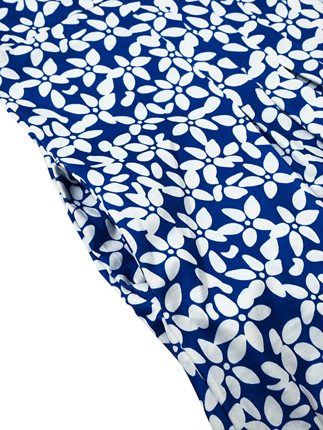 Women's Casual Dress Midi Dress Blue Short Sleeve Floral
